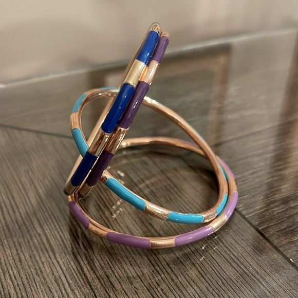 Vintage Brass and Enamel Bangles, Shades of Blue & Purple - Picture 14 of 16